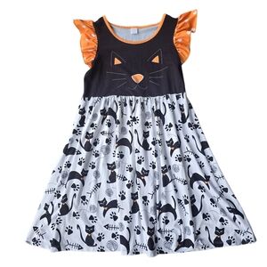 Penelope Plumm Black Orange White Cat Halloween Angel Sleeve Dress Size 12